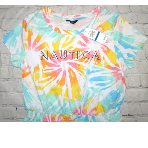 NWT Nautica Sz XL Girls Multicolor Tye Die Short Sleeve Skater Dress - Picture 3 of 8